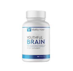 Vitality Now Youthful Brain bottle showing two-tablet serving for daily brain support.