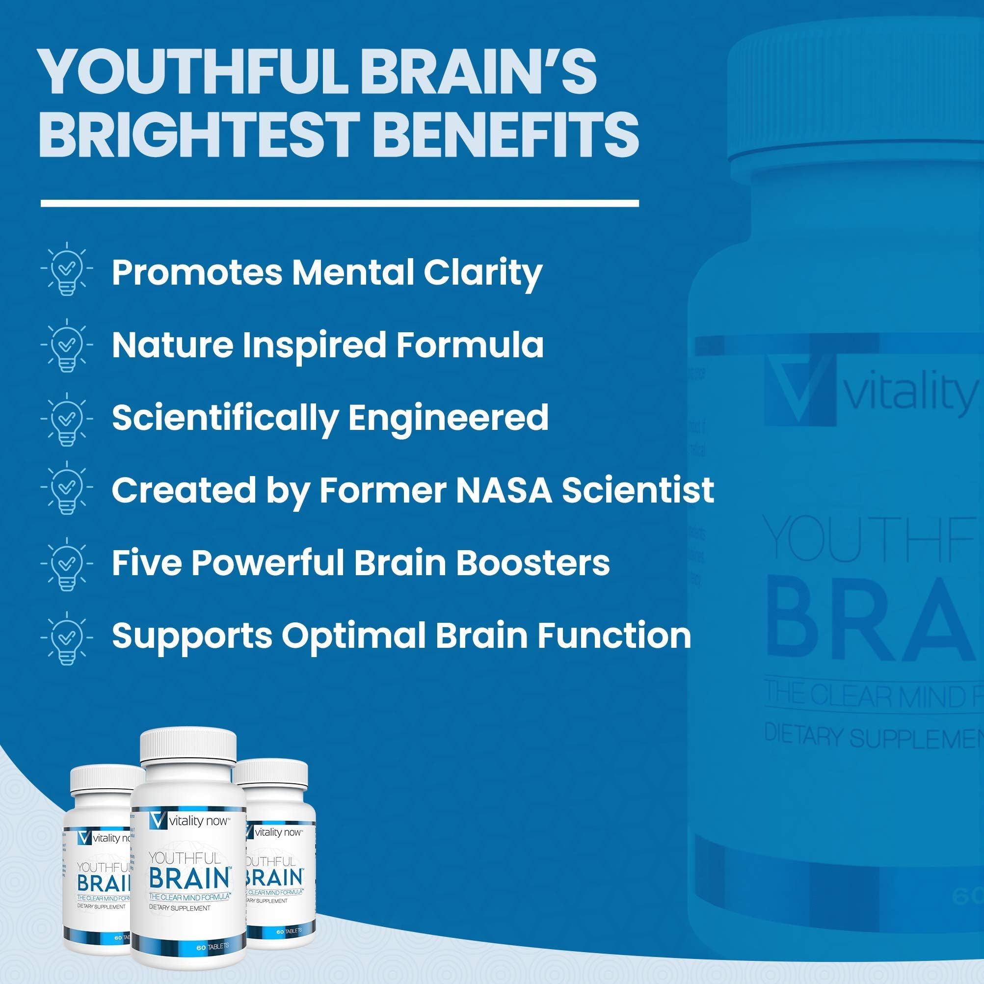 Vitality Now Youthful Brain ingredients blend featuring natural brain health nutrients.