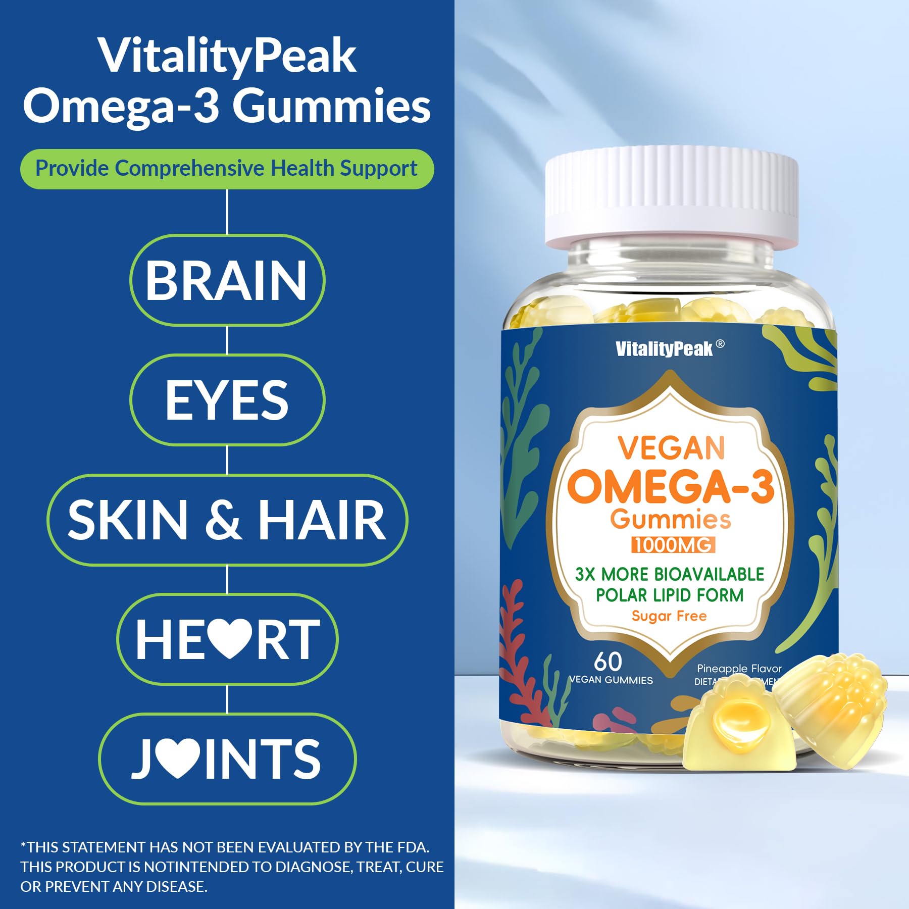 VitalityPeak ingredients panel with D3, K2, CoQ10 and turmeric blend