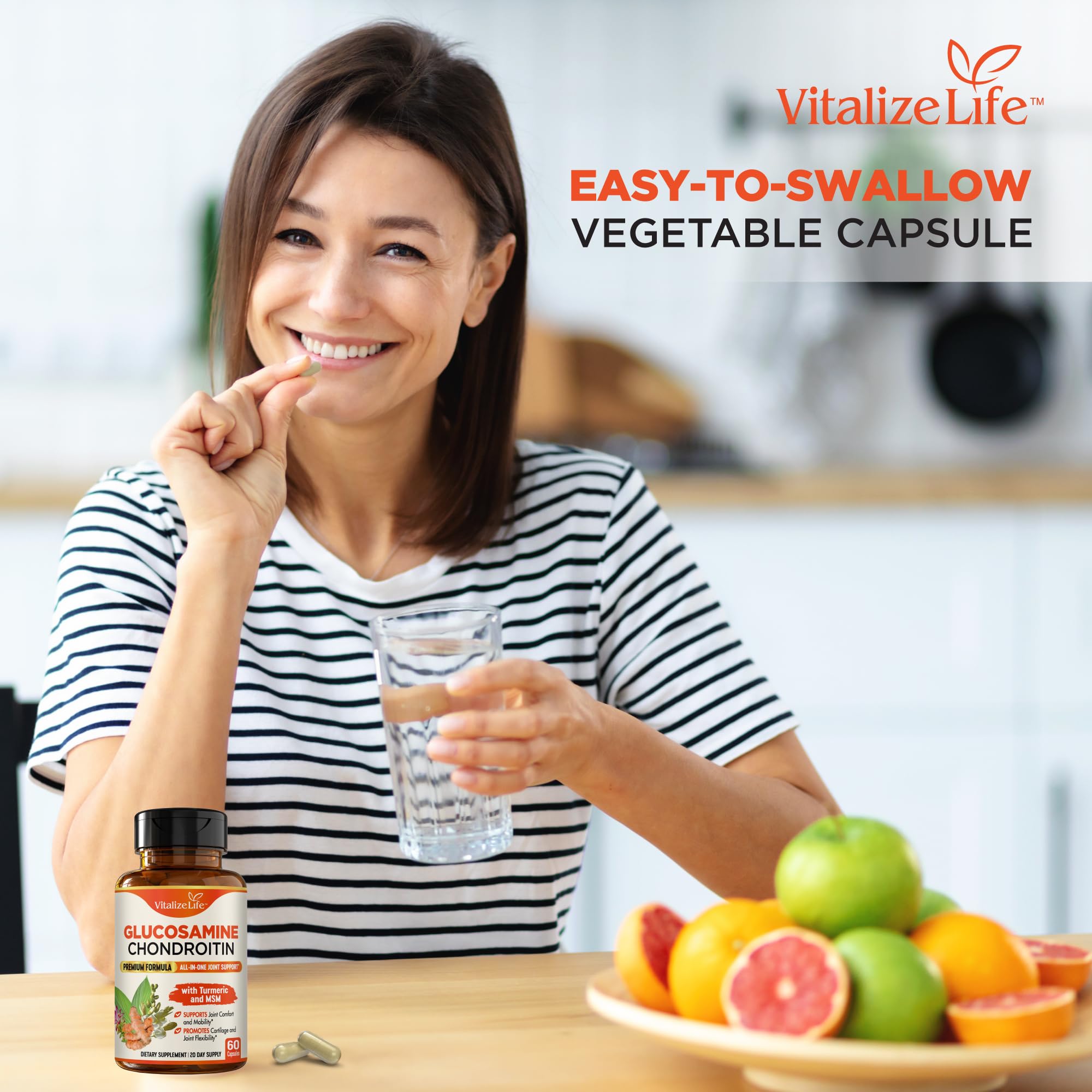 Vitalize Life gluten-free non-gmo symbol shown on bottle label.