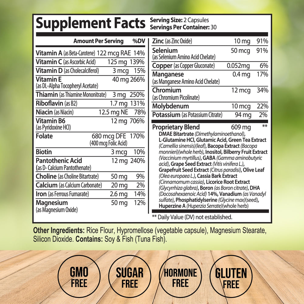 Vitalize Life Neuro Plus bottle label highlights key ingredients for brain health on the go.