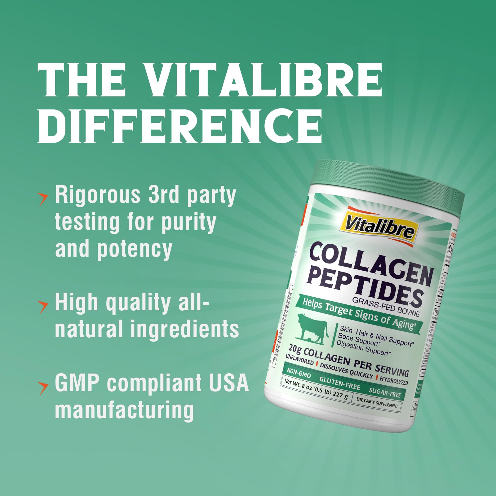 Vitalibre Colageno Bovino: vaso de agua fría, solución sencilla sin azúcares.