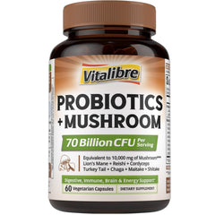 Vitalibre Probiotics Mushroom blend bottle promotes gut balance