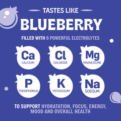Vitalogix Naturals Blueberry Hydration Powder dissolving in water for refreshing electrolyte balance.