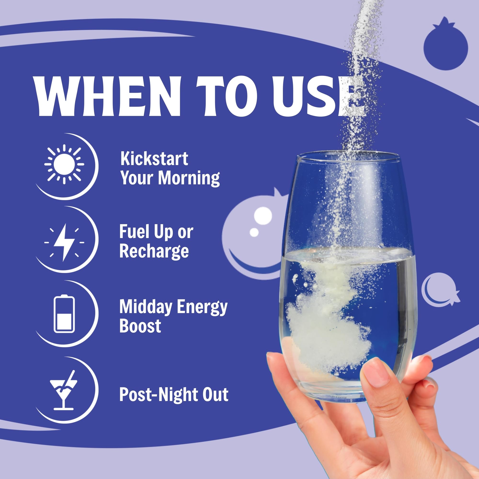 Vitalogix Naturals Blueberry Hydration Powder nutrition panel shows electrolytes and zero sugar.