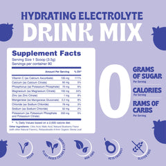 Vitalogix Naturals Blueberry Hydration Powder scoop with glass of water for quick hydration.