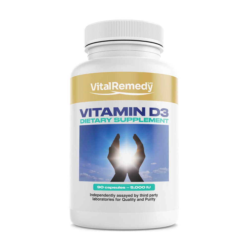 VitalRemedyMD Vitamin D3 5000 IU bottle front view for daily wellness