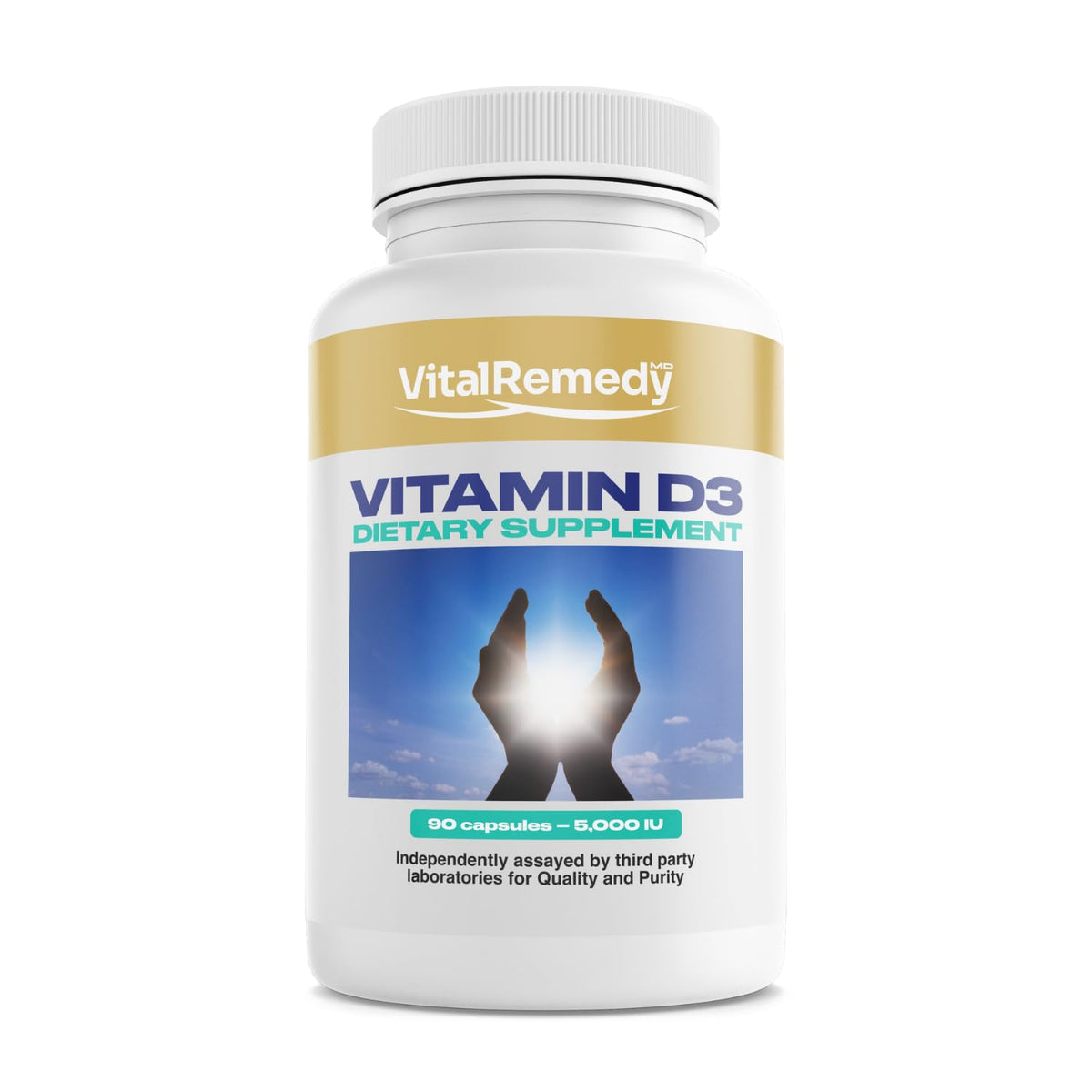 VitalRemedyMD Vitamin D3 5000 IU bottle front view for daily wellness