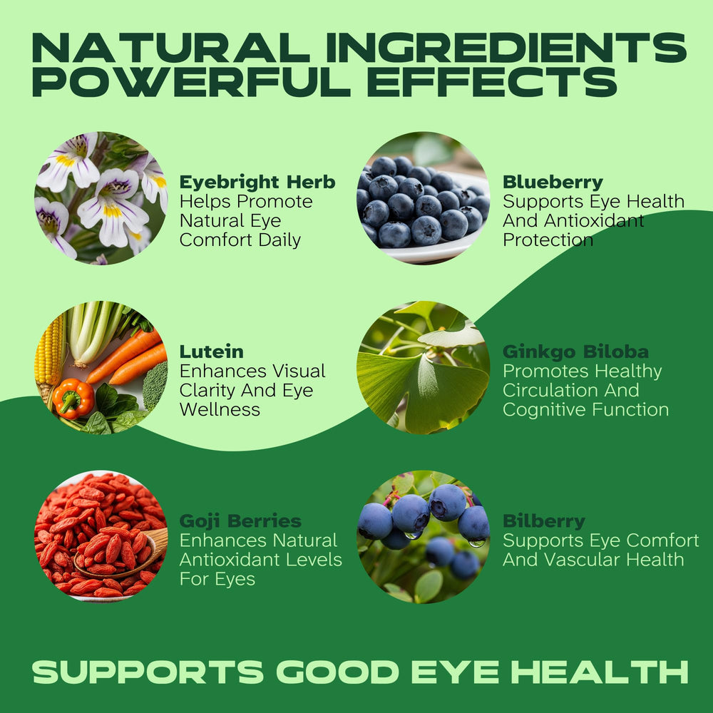 Vitalumina Eyebright liquid bottle beside a glass of water for easy use.