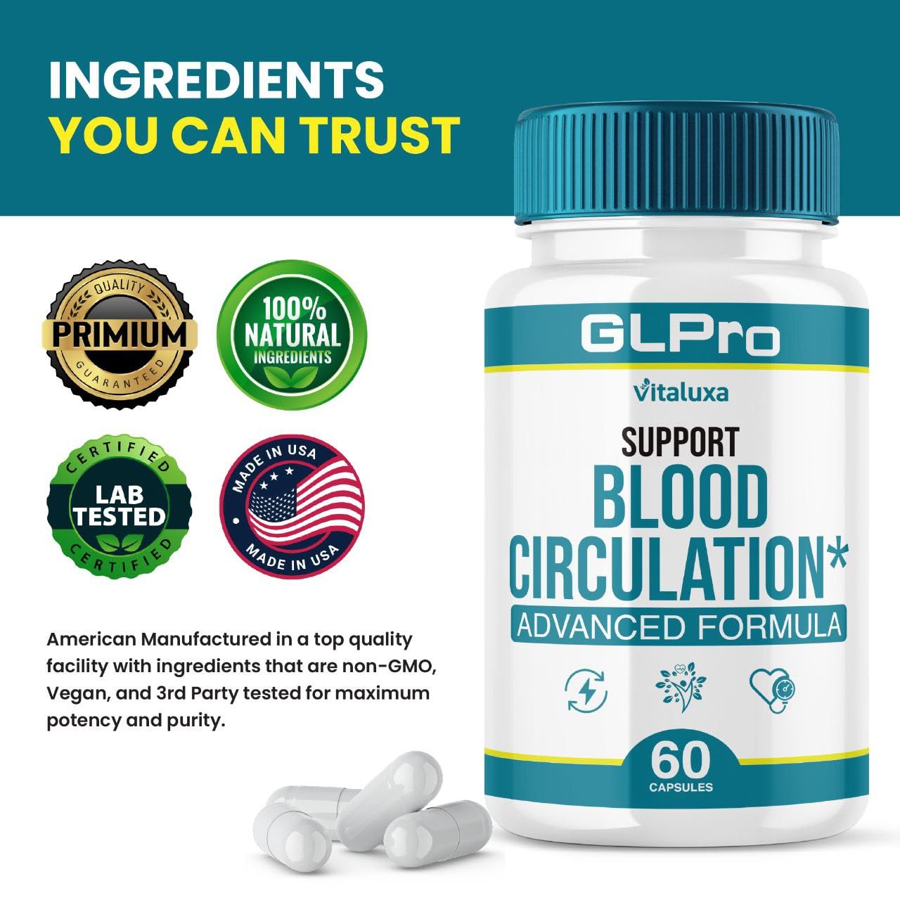 Vitaluxa GLPro daily balance capsules jar ready for routine use.