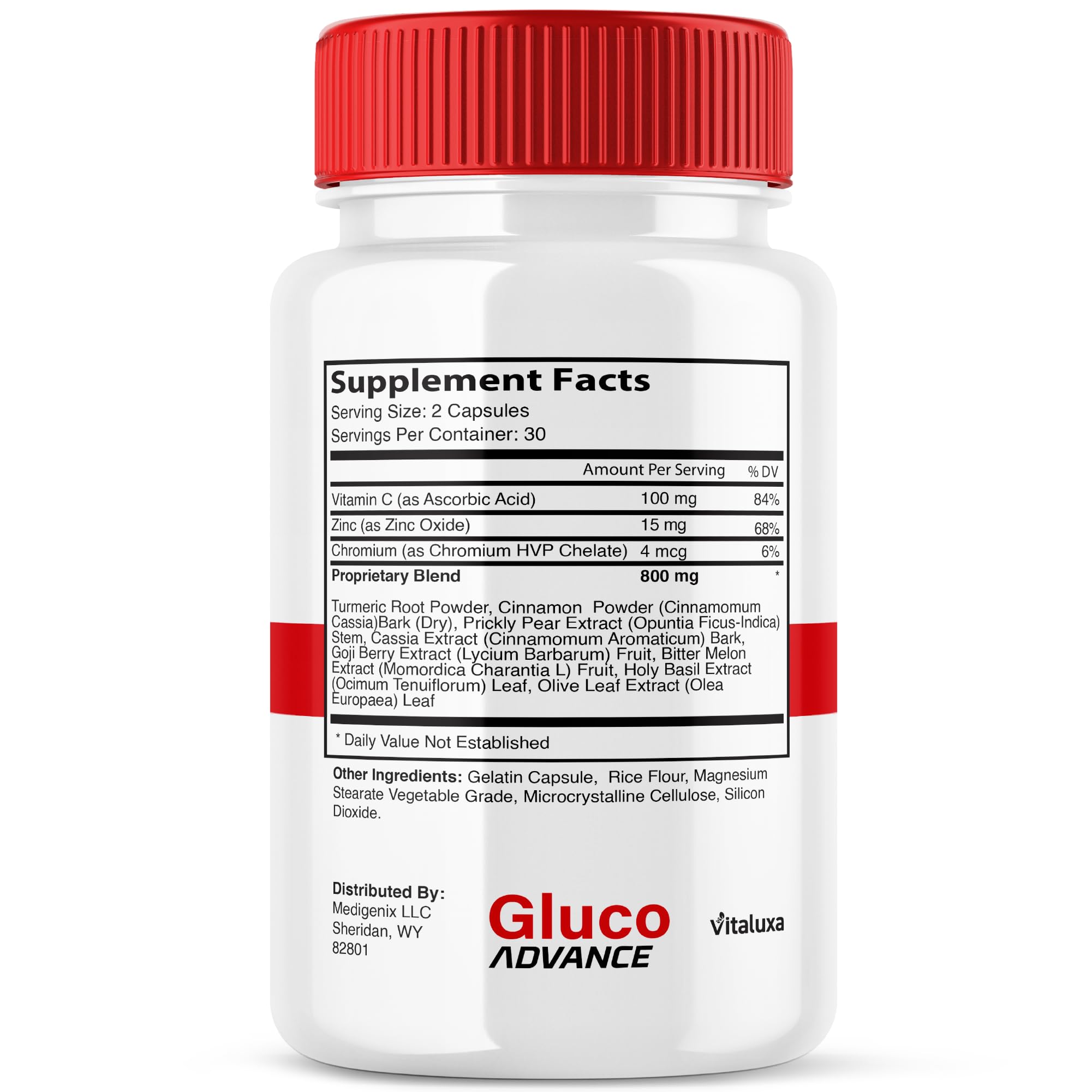 Vitaluxa Gluco Advance capsules with water for easy daily intake