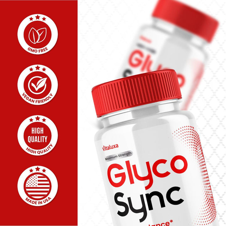 Vitaluxa Glyco Sync Balance capsules with measuring scoop for routine use.