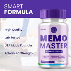 Vitaluxa Memo Master capsules close-up showing a premium blend