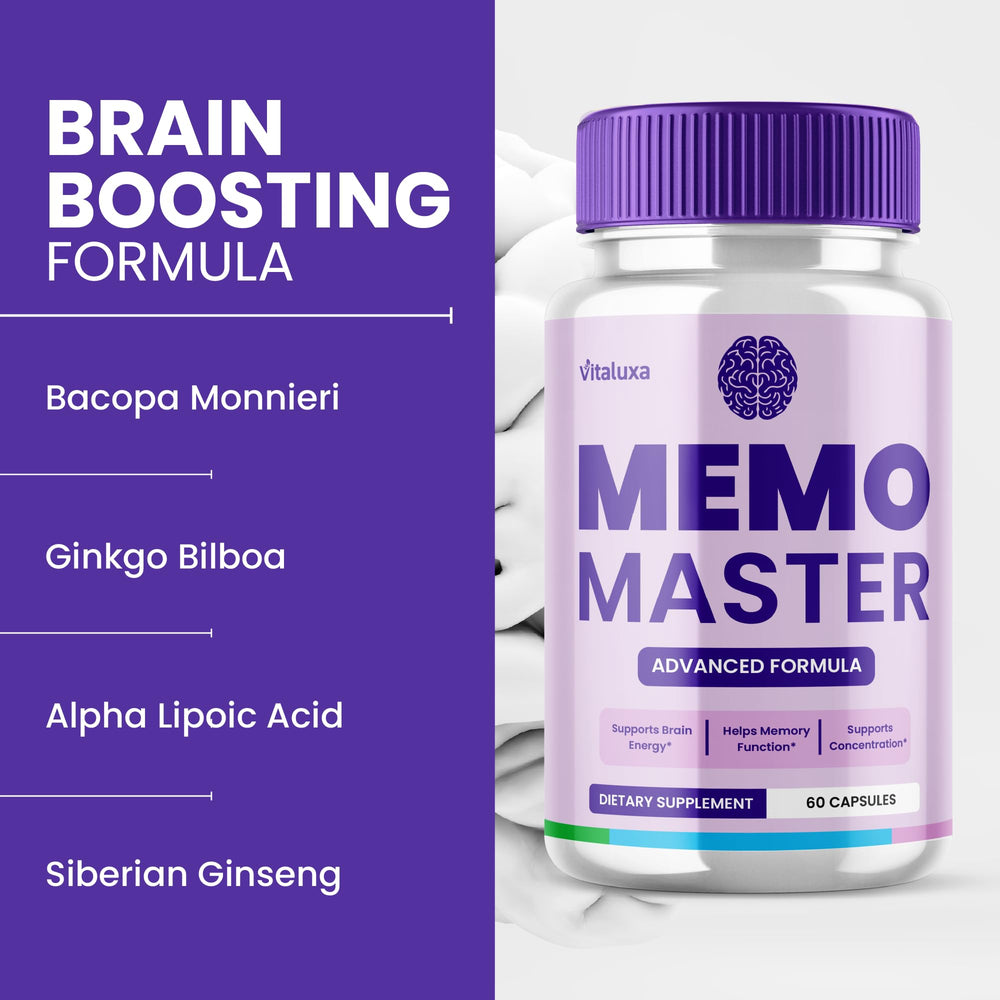 Vitaluxa Memo Master packaging opened to reveal capsules