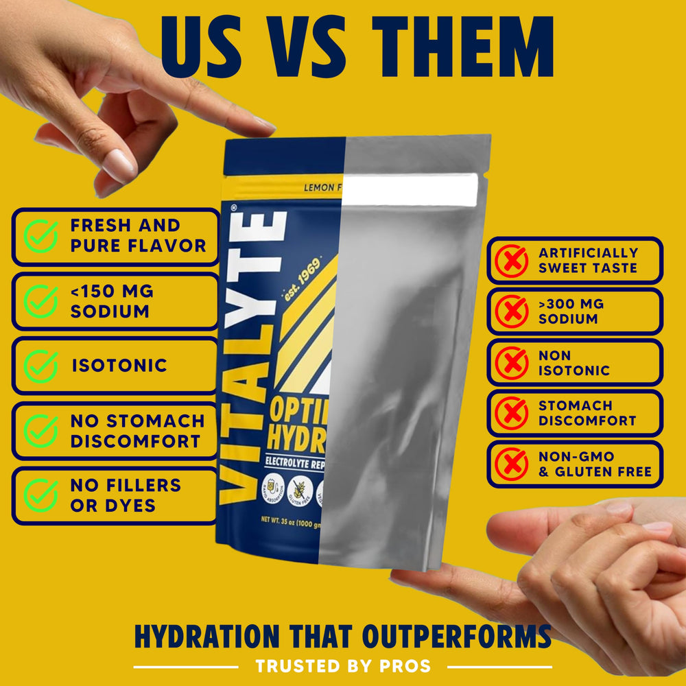 Vitalyte lemon electrolyte packets ready to mix for rapid hydration on the go