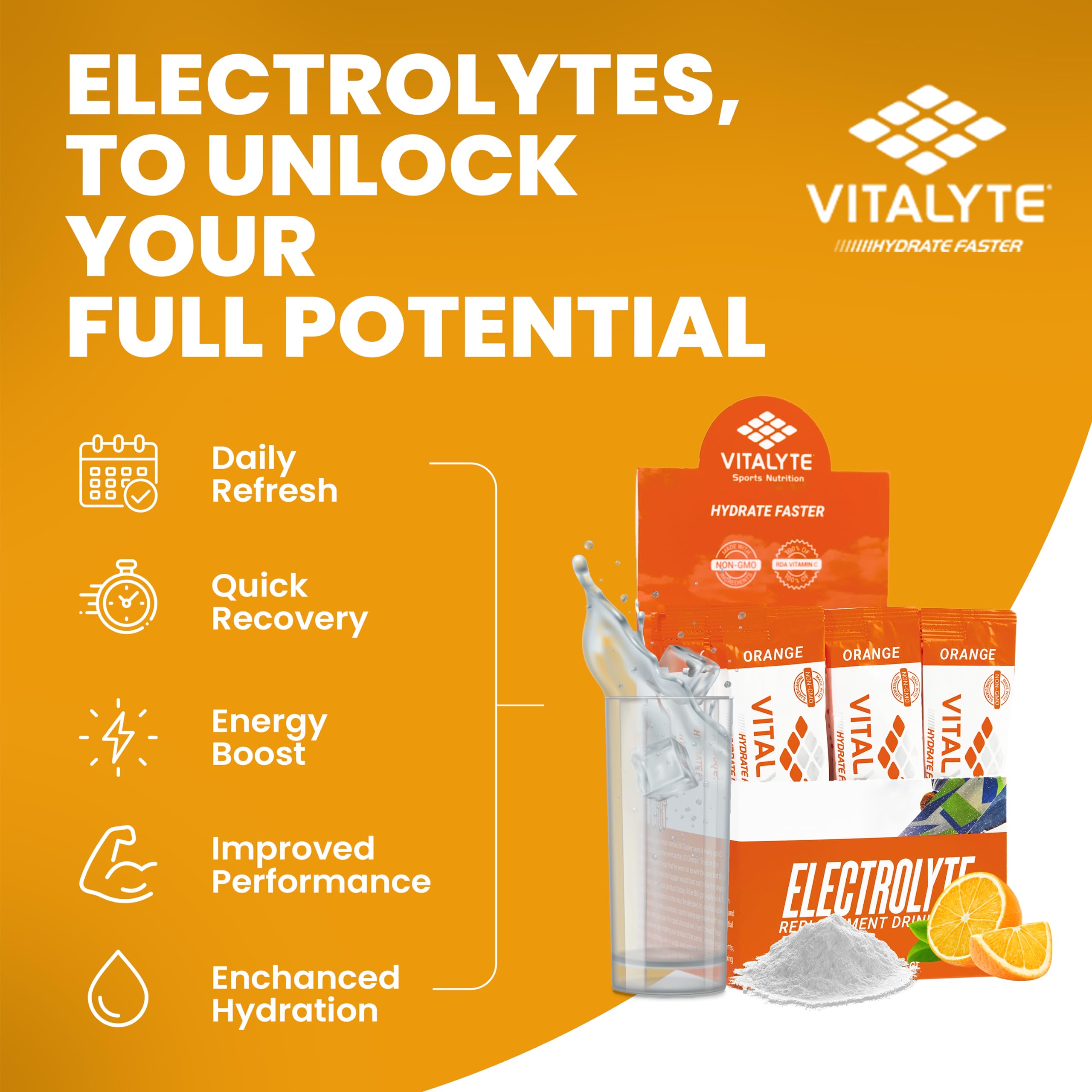Vitalyte orange-active lifestyle shot with a runner and bottle.