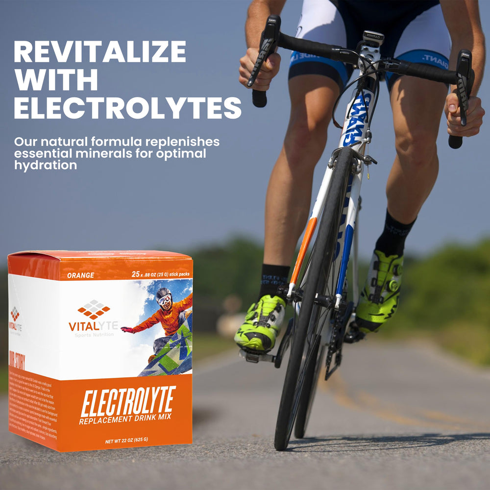Vitalyte orange single-serve stick opened for on-the-go hydration.