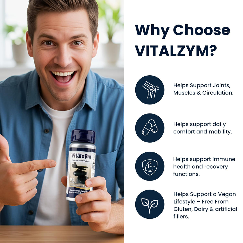 Vitalzym enteric delivery coating illustrated for efficient absorption.