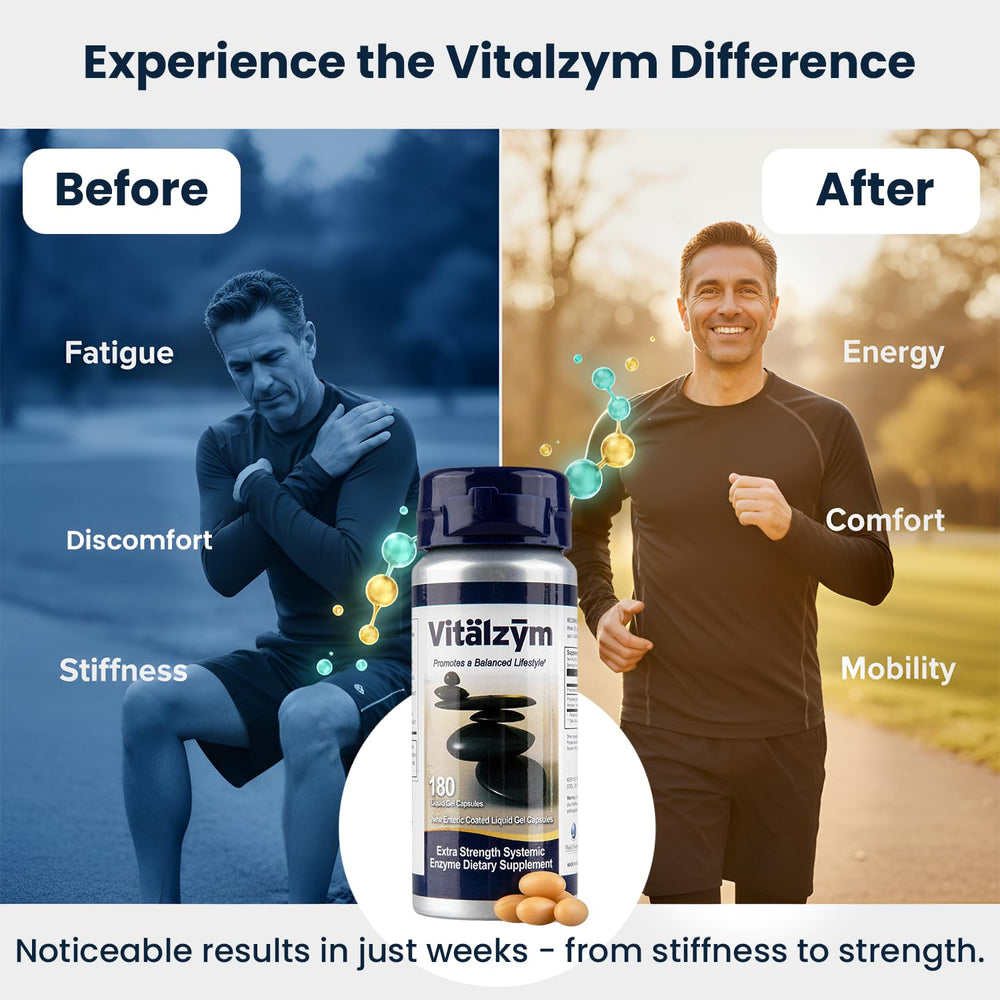 Vitalzym capsule image highlighting Japan-made production quality.