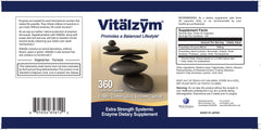 VITÄLZYM bottle pour shows easy-to-swallow soft gels for daily use.