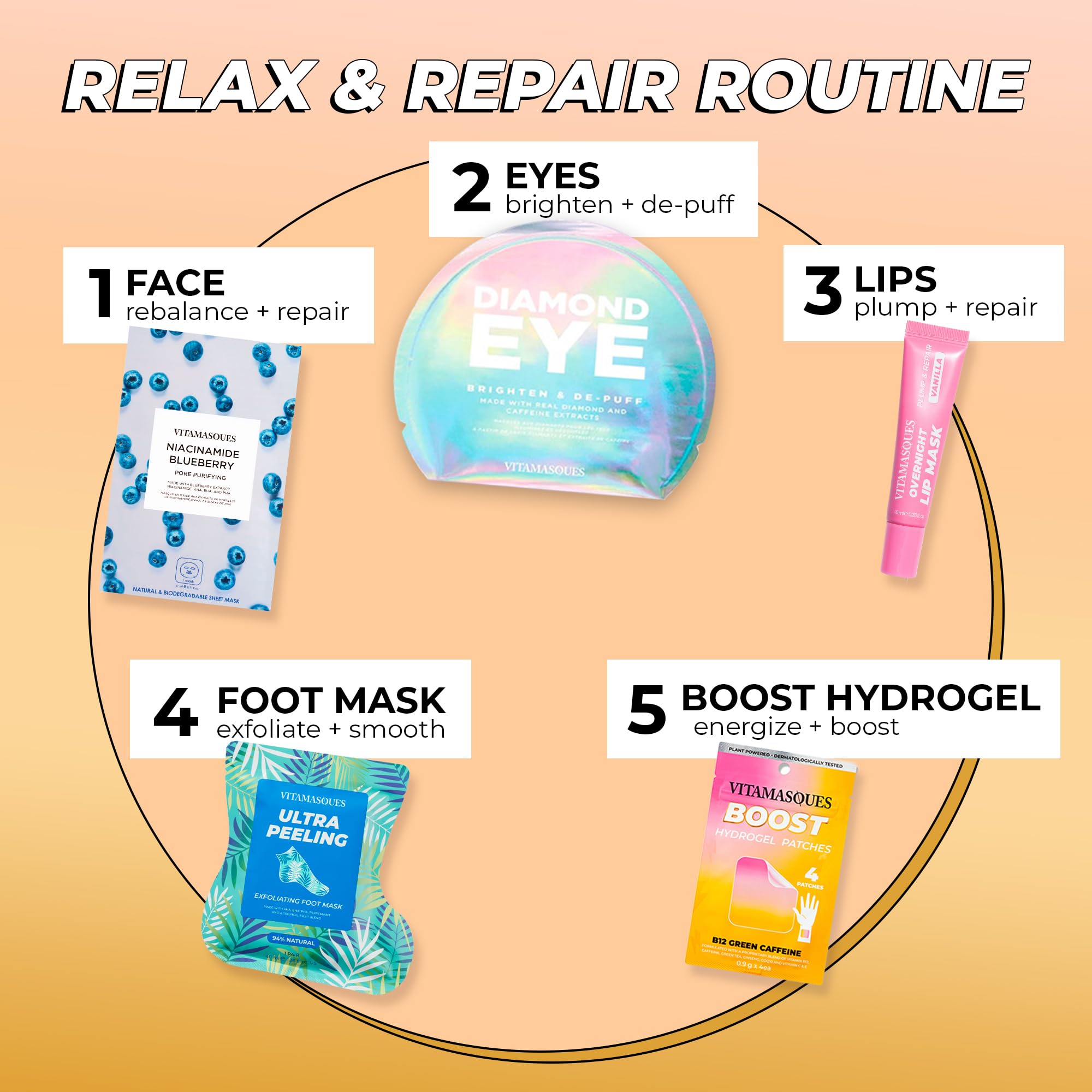 Vitamasques cruelty-free Korean skincare patches for a convenient daytime energy boost.