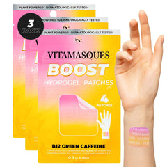 Vitamasques Energy Patches worn on the wrist for a sustained energy boost and focus.