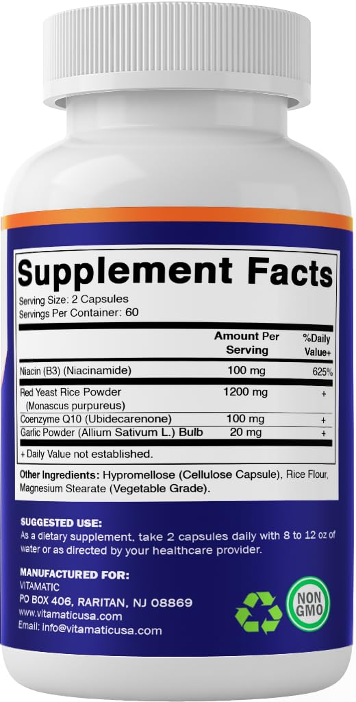Vitamatic Red Yeast Rice bottle showing 120 capsules per bottle