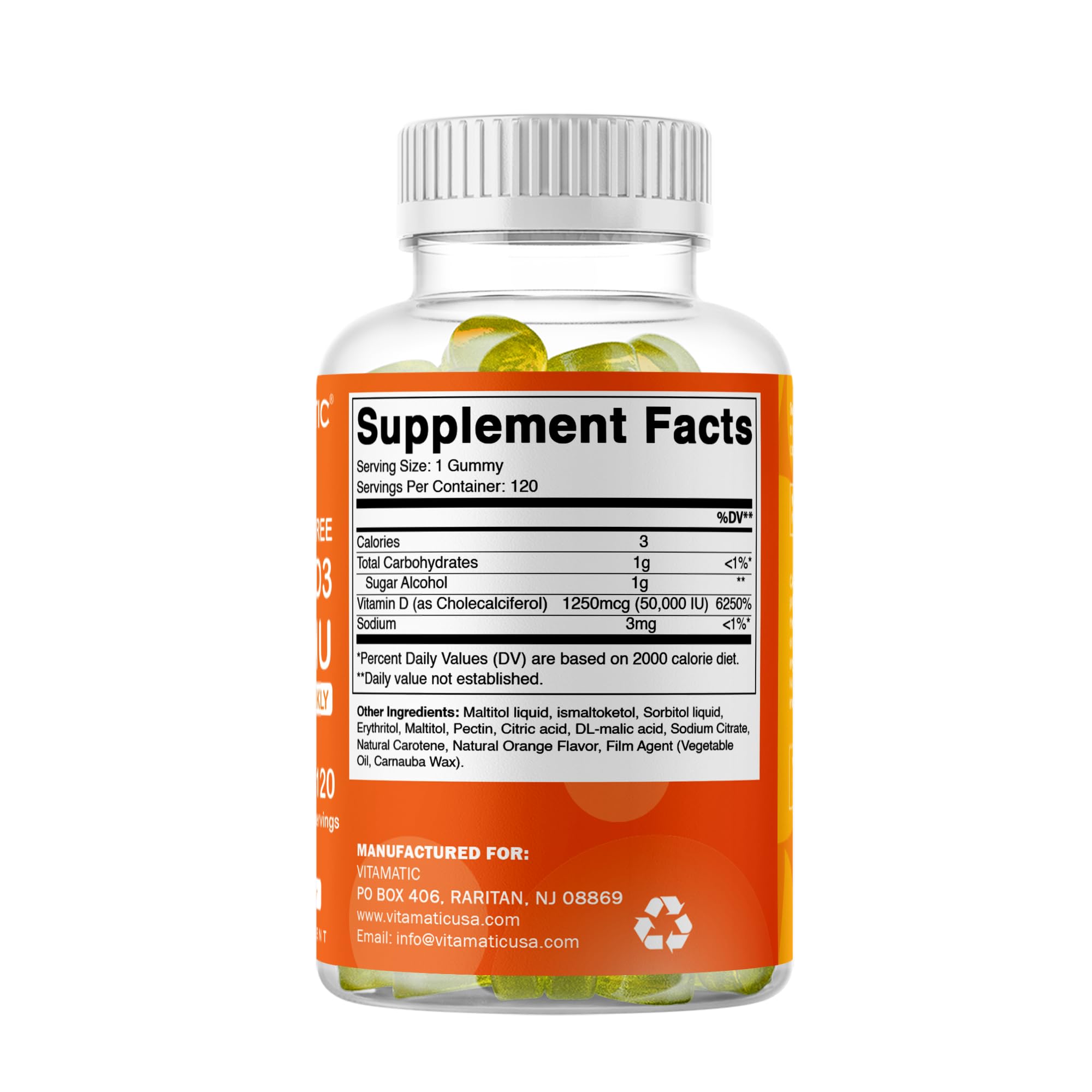 Vitamatic 120-count jar emphasizing weekly dosage and long-lasting supply.