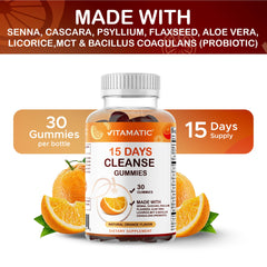 Vitamatic 15 Day Cleanse Gummies label detail for ingredient transparency.