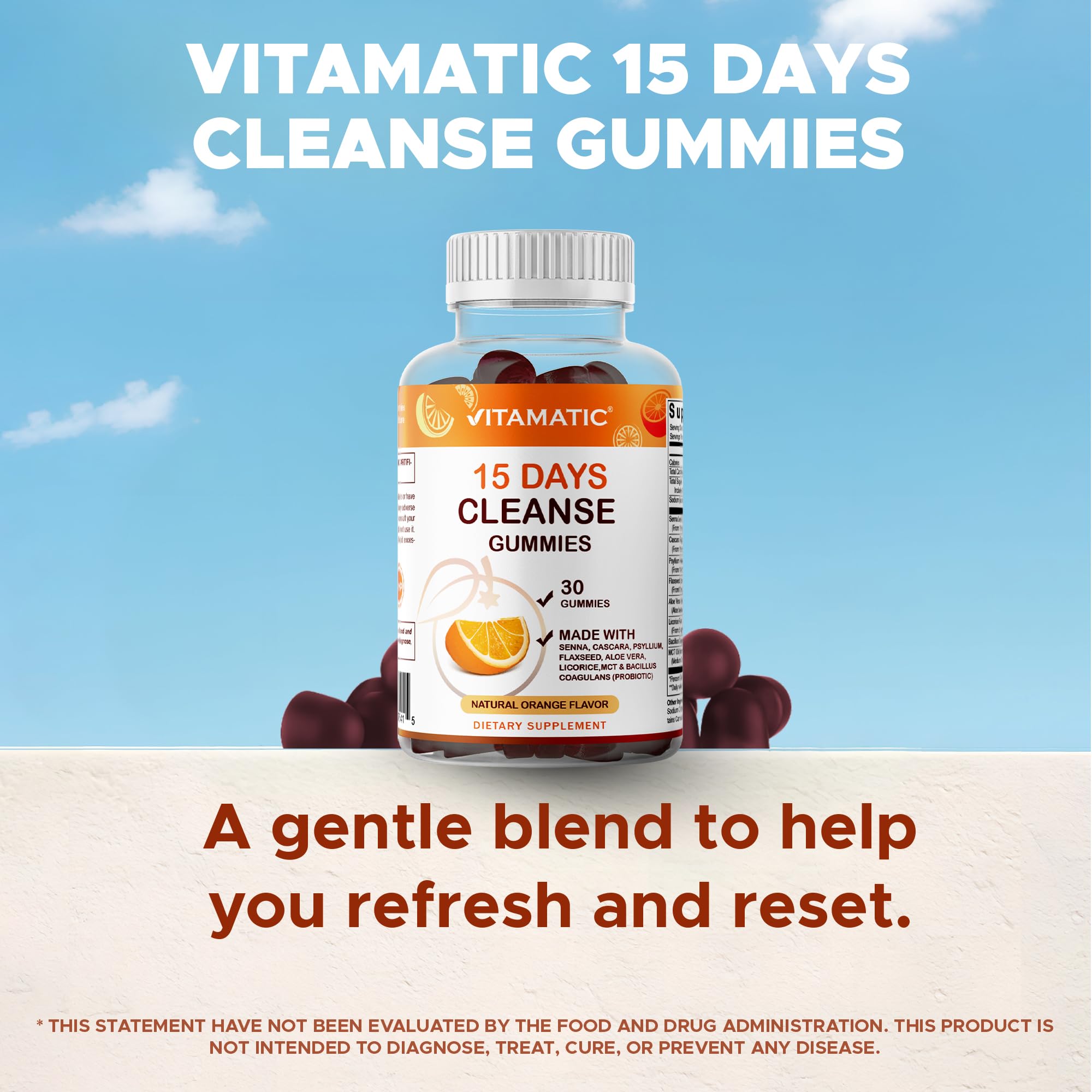 Vitamatic 15 Day Cleanse Gummies pack-open reveal interior gummies.
