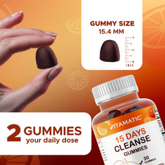 Vitamatic 15 Day Cleanse Gummies texture closeup emphasizing chewy consistency.