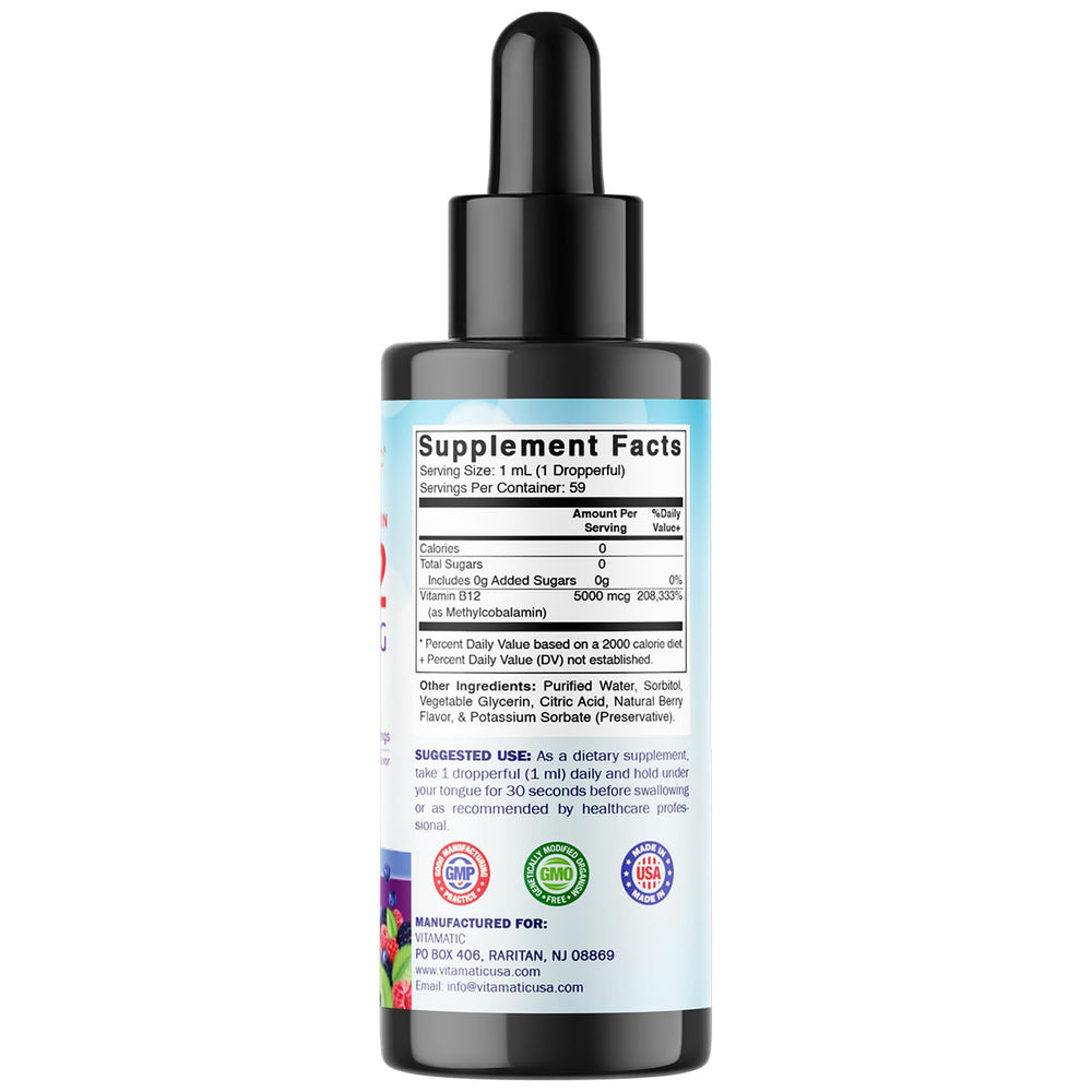 Vitamatic 2 oz bottle close-up, compact and travel-friendly.