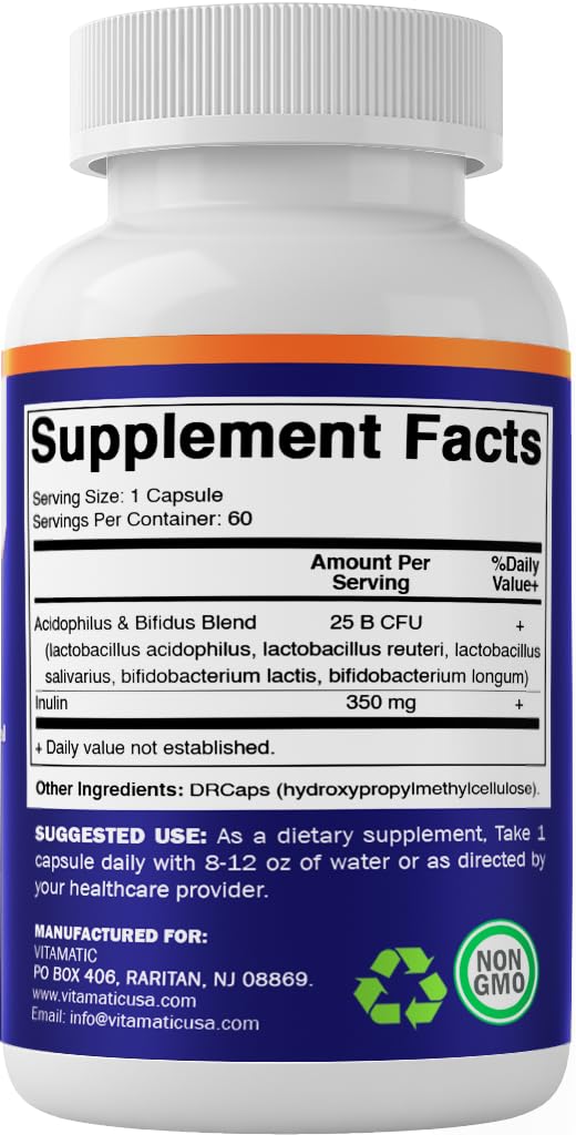 Vitamatic Acidophilus Bifidus travel-friendly bottle on a desk