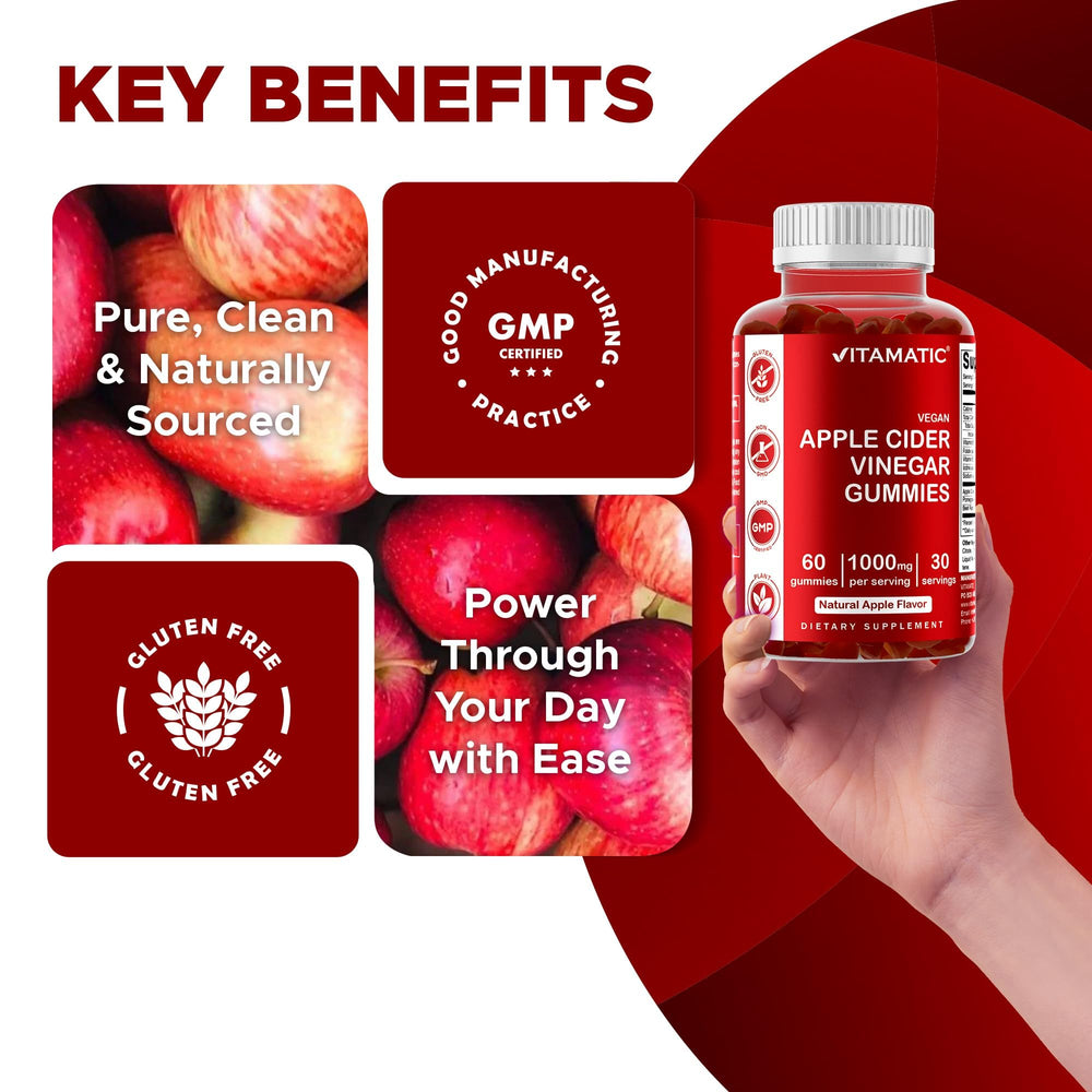 Vitamatic ACV Gummies 1000 mg per serving on label illustration.
