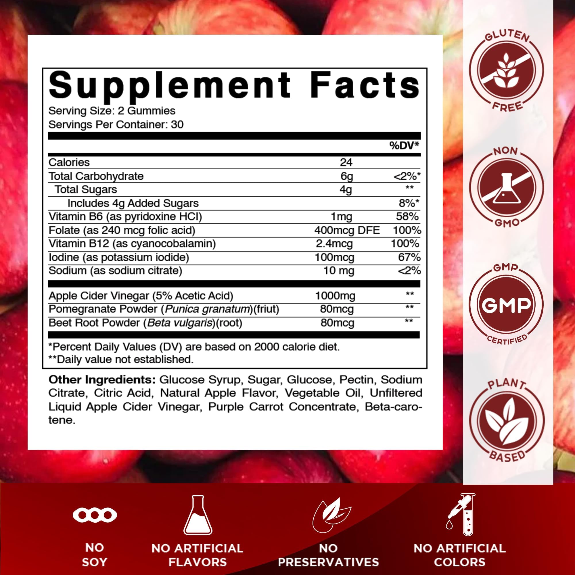 Vitamatic ACV Gummies texture close-up highlighting glossy chewy apple flavor.