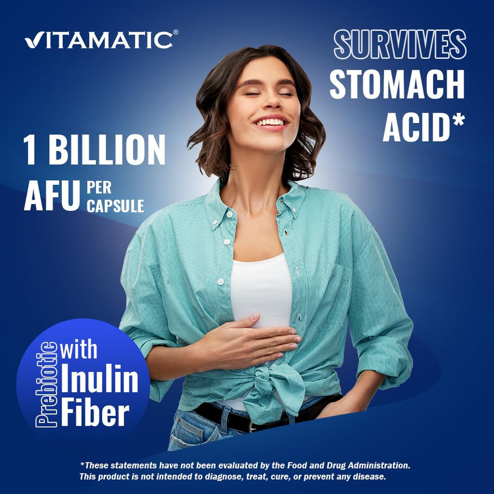 Vitamatic Akkermansia Muciniphila blister-pack capsules showing delayed-release design