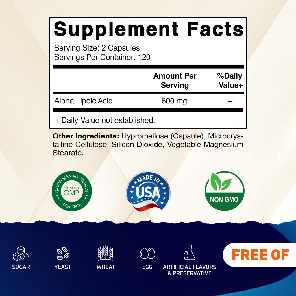 Vitamatic Alpha Lipoic Acid 600mg capsules close-up highlighting the capsules.