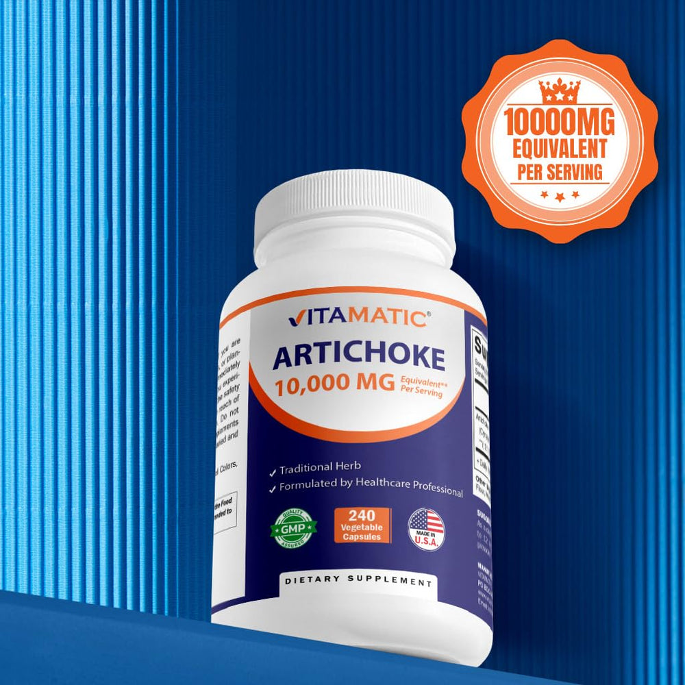 Made in USA badge on Vitamatic Artichoke Extract packaging for quality assurance.