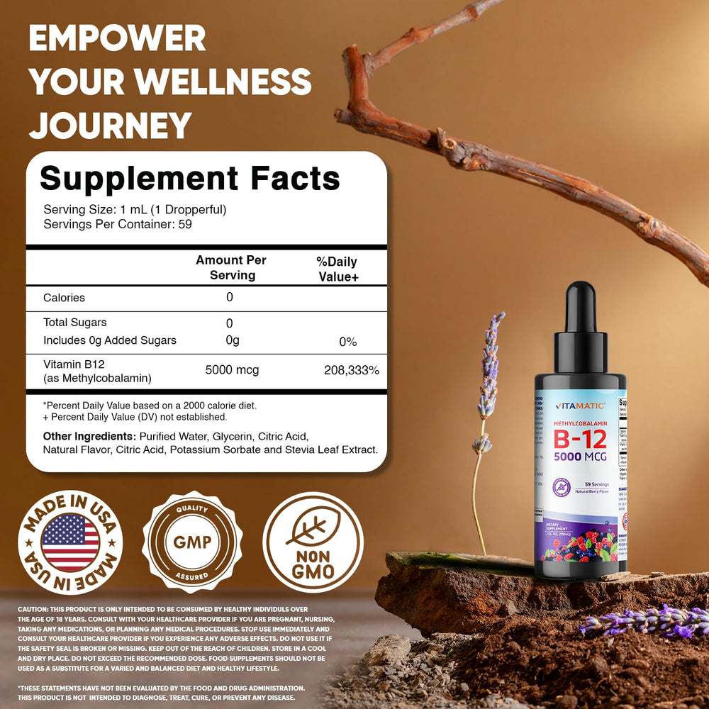 Vitamatic B12 drops with a dropper for convenient sublingual delivery