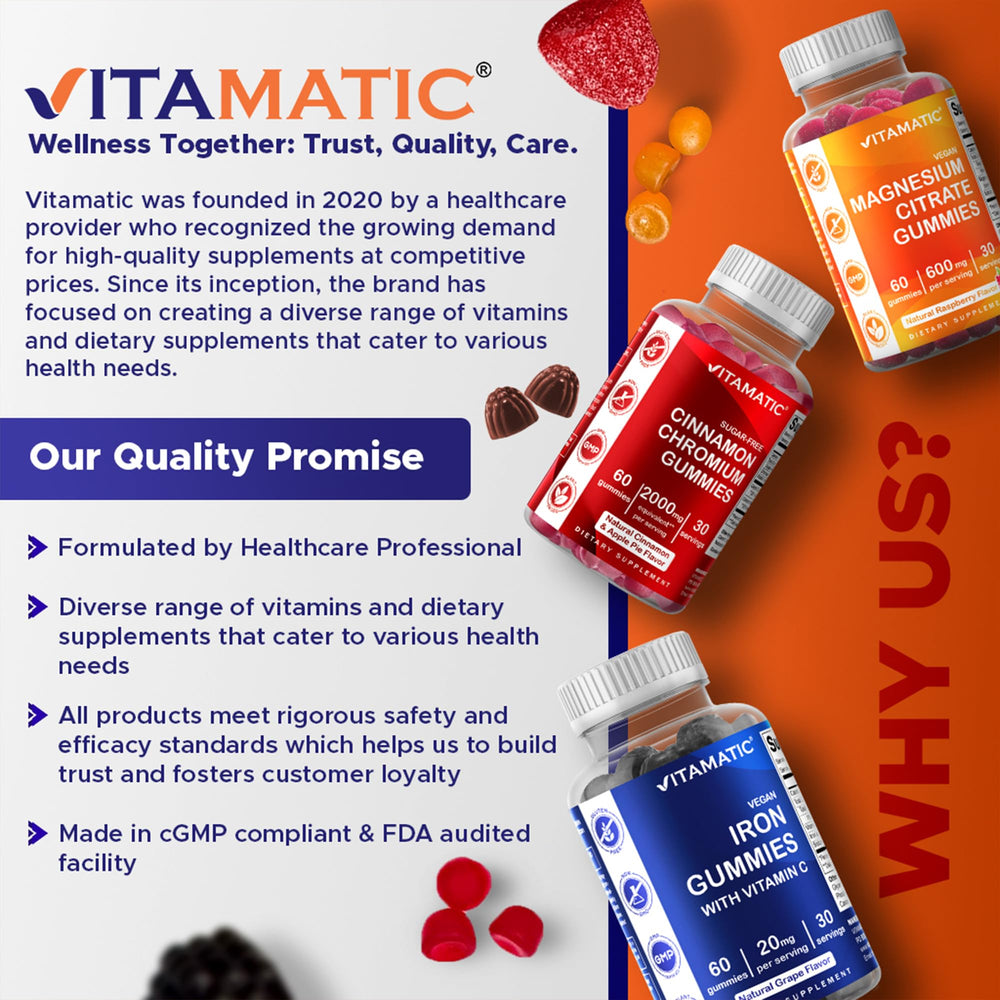 Vitamatic B12 gummies gluten-free icon on the label.