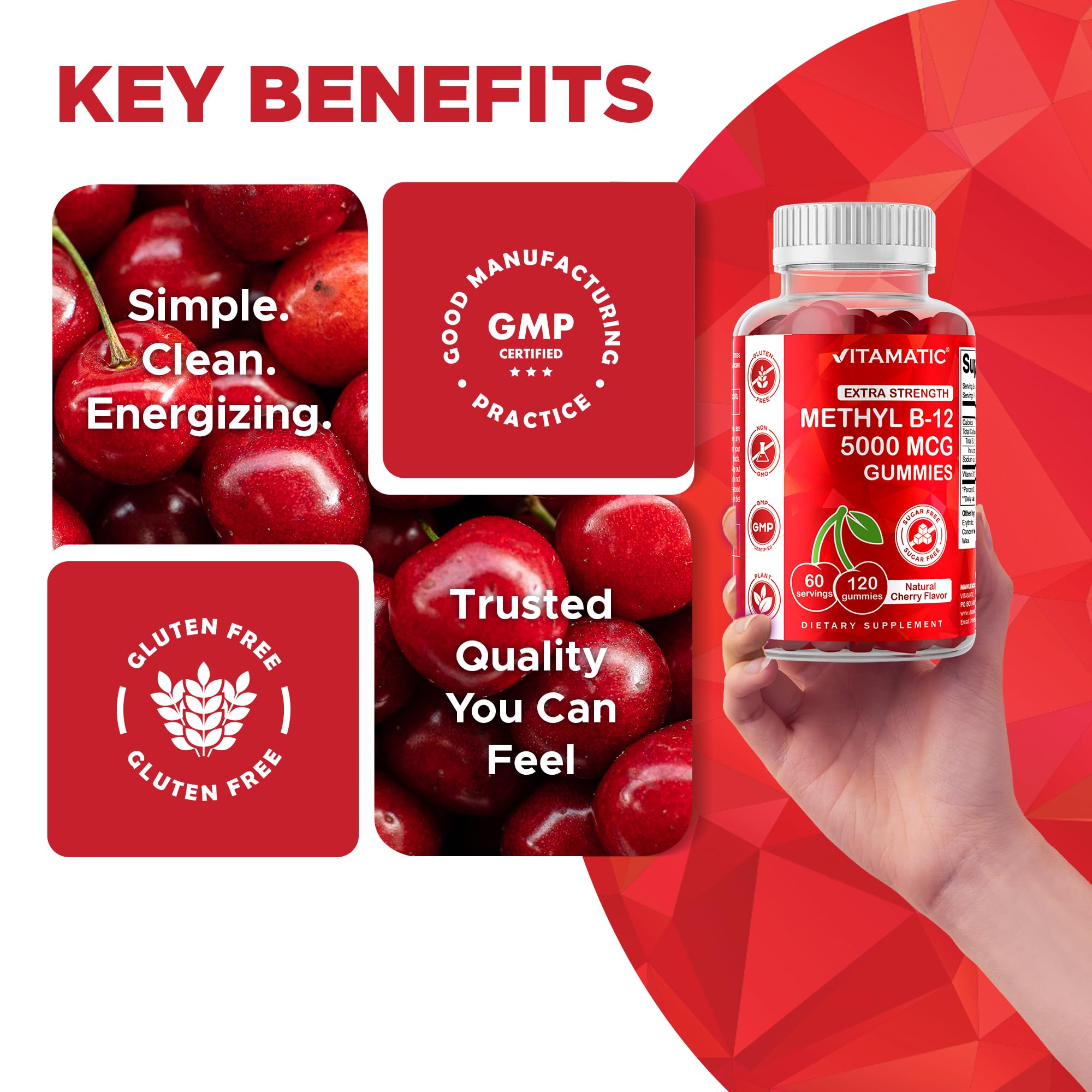 Vitamatic B12 gummies nutrition facts label with serving information.