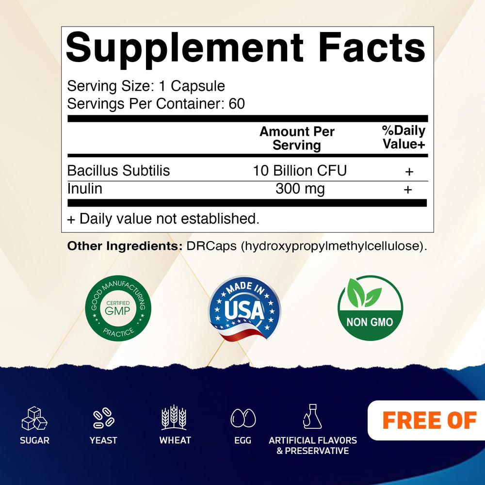 Vitamatic Bacillus Subtilis capsule closeup highlighting capsule texture for gut comfort