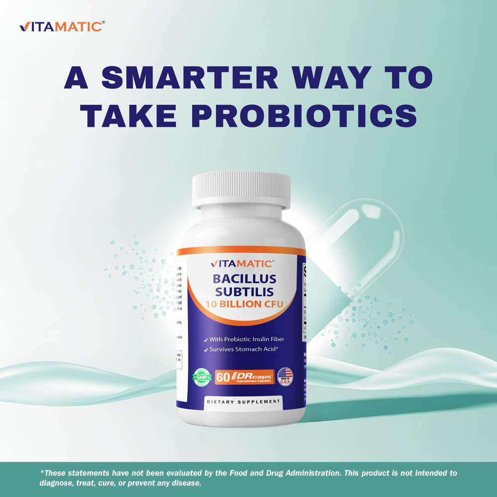 Vitamatic Bacillus Subtilis prebiotic inulin focus illustrating fiber synergy for digestion