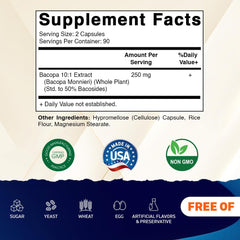 Closeup of Vitamatic Bacopa capsules in a blister pack