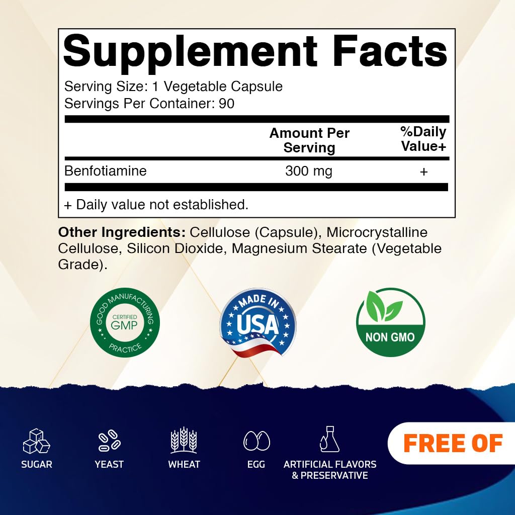 Vitamatic Benfotiamine bottle label shows clean ingredients for sensitive diets