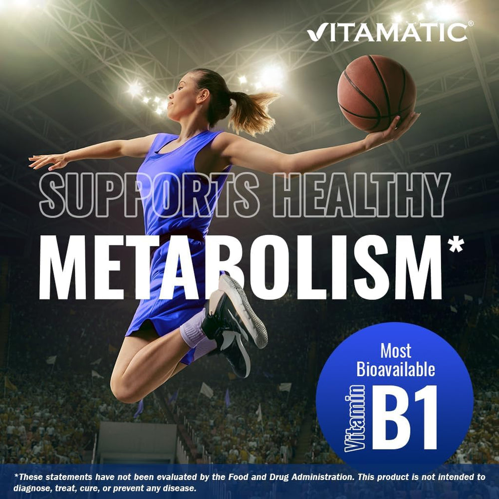 Vitamatic Benfotiamine label packaging reveals clean, non-GMO attributes.
