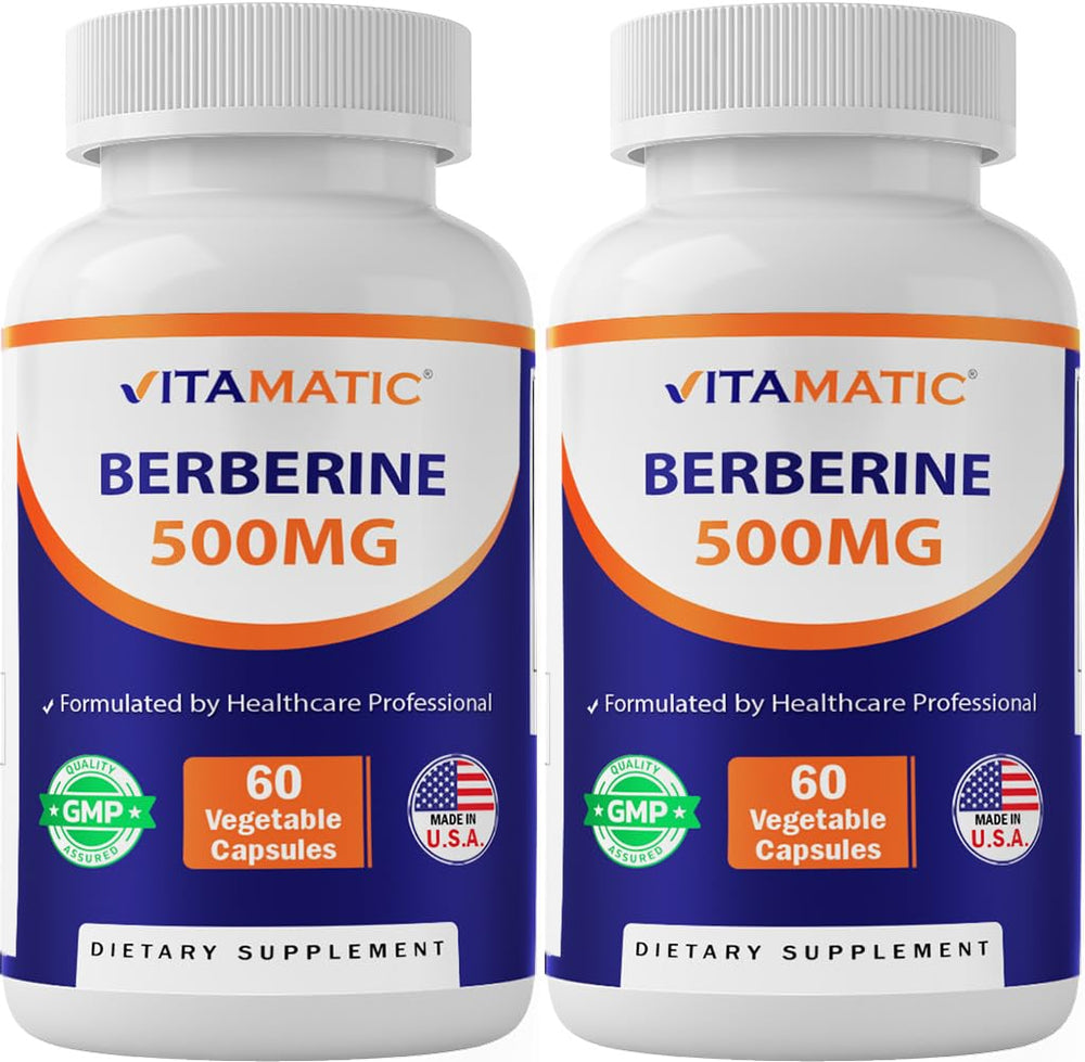 Vitamatic Berberine 500mg bottle front for daily metabolism support.