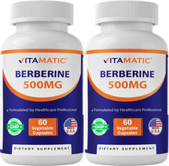 Vitamatic Berberine 500mg bottle front for daily metabolism support.