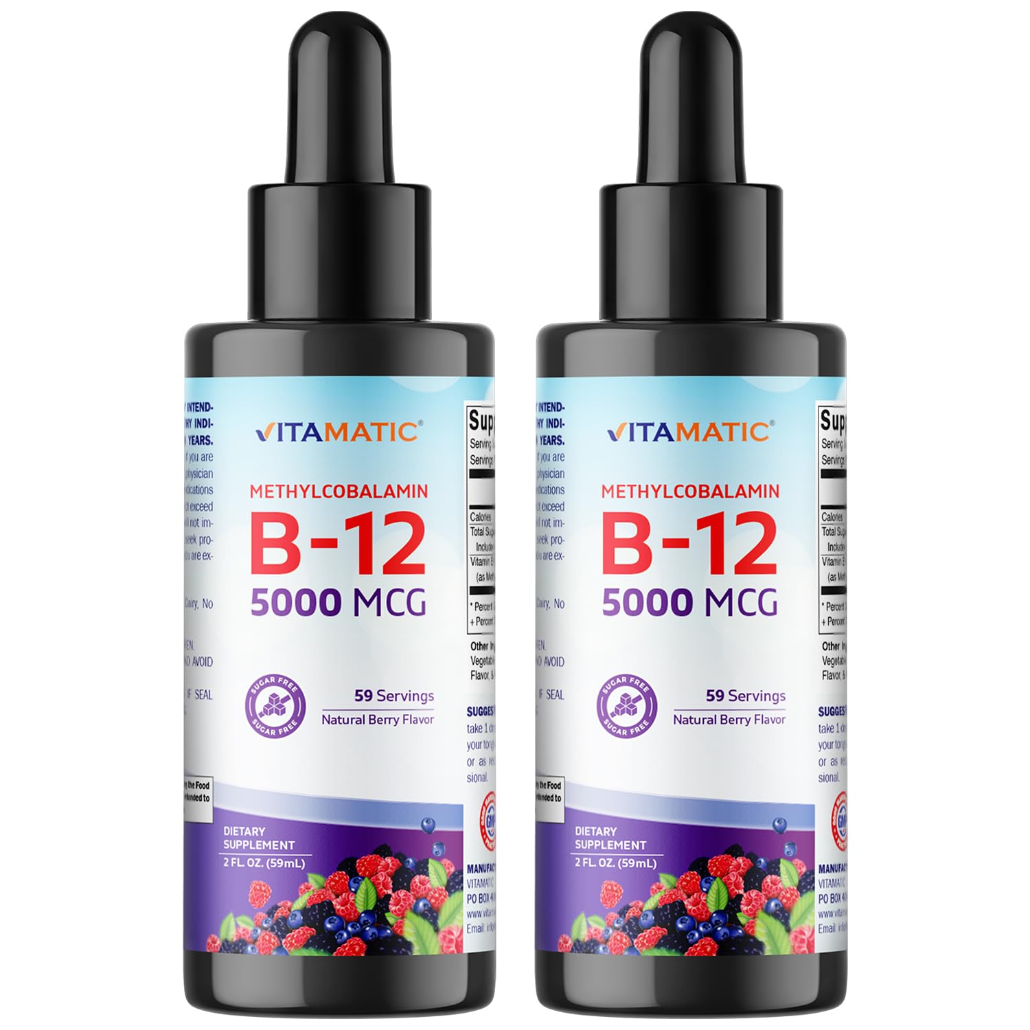Vitamatic berry flavor liquid B12 bottle ready for daily energy support