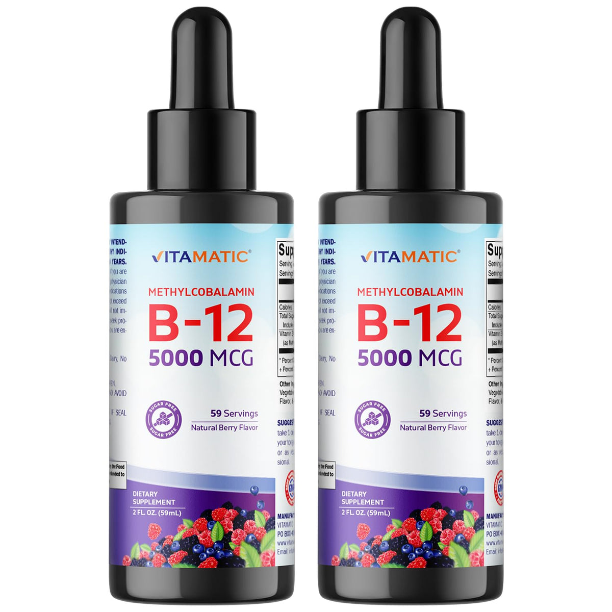 Vitamatic berry flavor liquid B12 bottle ready for daily energy support